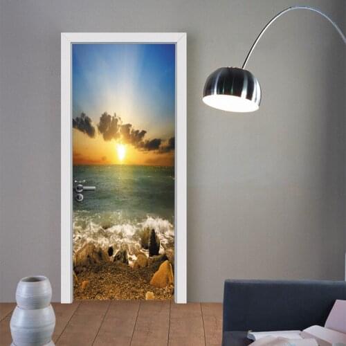77x200cm Sea spray Sunrise Landscape Wallpaper Mural Wall Stickers Door Sticker Decals Living Room Home Decoration