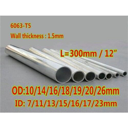 L=300mm 6063 T5 Aluminium Tube 1.5mm Thick AL Pipe OD Diameter 10/14/16/18/19/20/26mm For DIY Airplane/Boat/Car Models