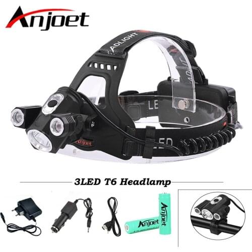 Anjoet XM-T6x3 LED Headlight Flashlight Torch Camping Fishing Headlamp lantern Use 2*18650 battery / AC/Car/Usb/ charging