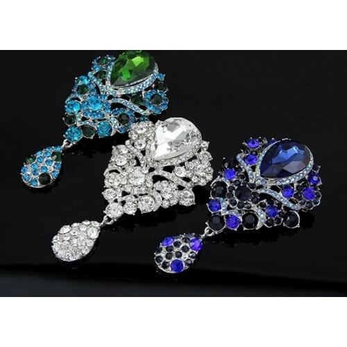 Large Crystal Rhinestones Water-drop Brooch Pins Vintage Luxury Weddings Banquet Bouquet Bejeweled DIY Accessories AE108