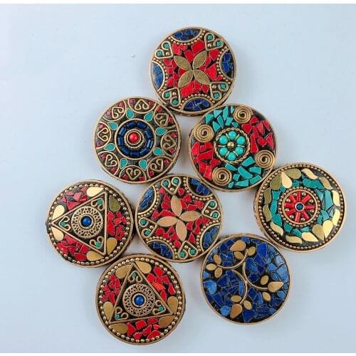 Creative Buddha Eye Flower Large Round Pendant Nepal Bead Brass Tibet Charm for Making DIY Necklace Hanging Jewelry Accessories