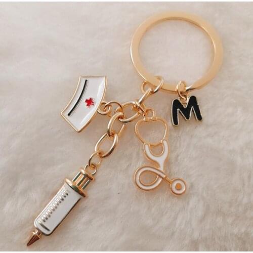 Dripping Letter A-Z Key Ring Syringe Nurse Cap Stethoscope Doctor and Nurse Decoration Keychain Doctor and Nurse Gift Keychain