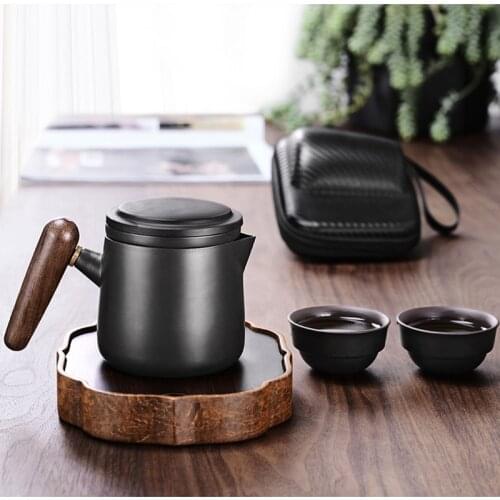 Tea Sets Japanese-style stoneware travel Kung Fu tea set 1 pot 2 cups convenient fast passenger cup ceramic teapot set gift