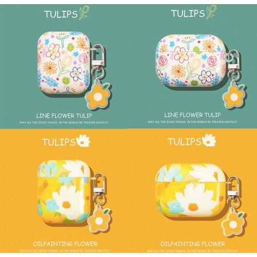 Fundas for AirPods Pro Case Korean Flower Cute Flower Pendant Keyring Headphone Case for Air Pods 3 Pro Soft Earphone Cover