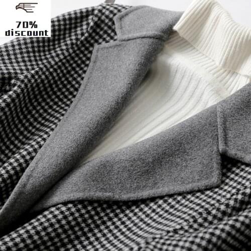 England Style Long Wool Coat 2020 Women Winter Coats Turn-dwon Collar Plaid Female Jacket casacos 38030 WYQ3764