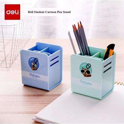 Deli 9126 plastic pen stands pen holder desktop stationery pencil stand pen box container pot