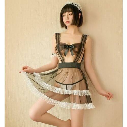 Sexy Maid Outfit Dress Cosplay Lingerie Naughty Backless Halter Roleplay Lace Costumes for Women Lolita Porn Exotic Underwear