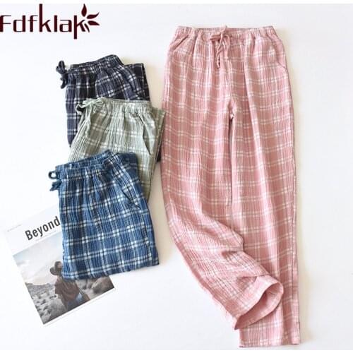 Fdfklak Cotton Plaid Lounge Wear Summer Pyjama Bottoms Cute Elastic Casual Pajama Pants Womens Pijama Mujer Trousers