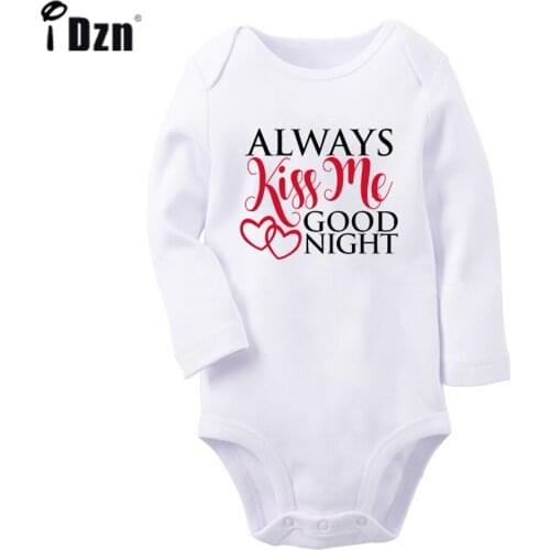 Always Kiss Me Goode Night Love Design Newborn Baby Boys Girls Outfits Jumpsuit Print Infant Bodysuit Clothes 100% Cotton Sets