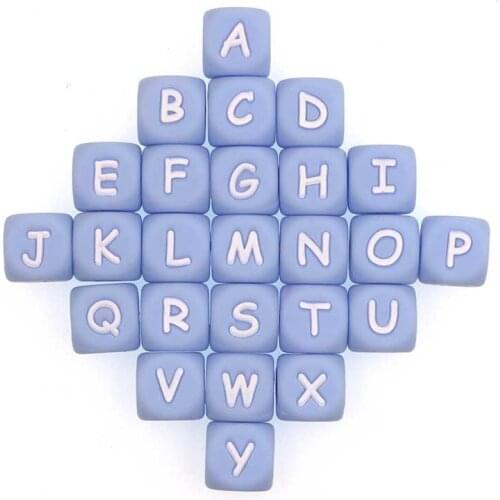 Kovict 10pcs 12mm Blue Silicone Alphabet Letter Beads Baby Teething Pacifier Chain Silicone Baby Teether BPA Free