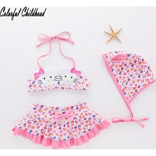 Baby Girls Swimwear Cute Cat Style Halter Halter Swimsuit Childrens Spa Swimsuit Kids 3pcs Split Swimming Suit