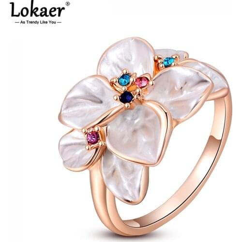 Lokaer Trendy Colorful Rhinestone Flower Ring White Glaze Bohemia Party Jewelry For Women Best Christmas Gift L2010228290