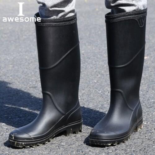 Rainboots Good quality PVC Rubber low Heels Non-slip Men Rain Boots Mid-calf Male water shoes Waterproof work Water Shoes botas