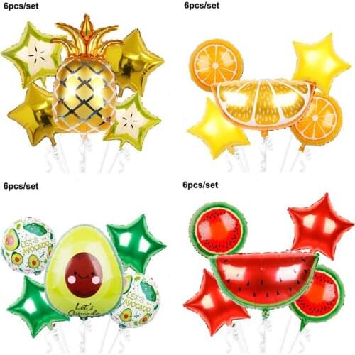 New 6pcs Summer Fruit Set Aluminum Film Balloon Birthday Party Decoration Childrens Toy