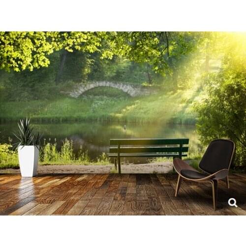 Custom natural landscape wallpaper,Bench on the bank of the river,3D photo murals for modern living room bedroom papel de parede