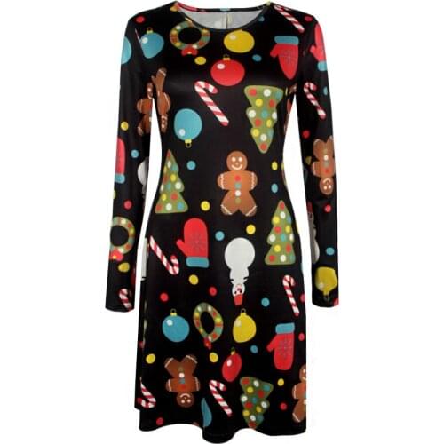 Large Size Women Clothing Christmas Dress Cute Snowman Santa Cartton Print Long Sleeve Casual Loose A-line Dress Femmme Vestidos
