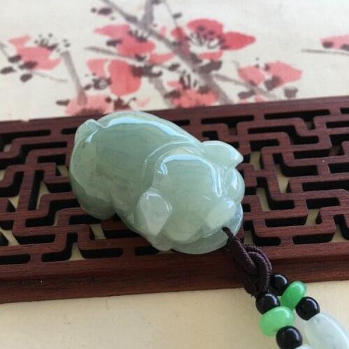 Natural Emerald Jade Zodiac Pig Pendant Necklace Jewellery Fashion Accessories Hand-Carved Man Luck Amulet Sweater Chain