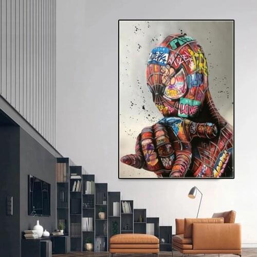Marvel Spiderman Graffiti Street Art Anime Posters Painting Pop Disney Movie Canvas Print Art Wall Picture For Living Room Decor