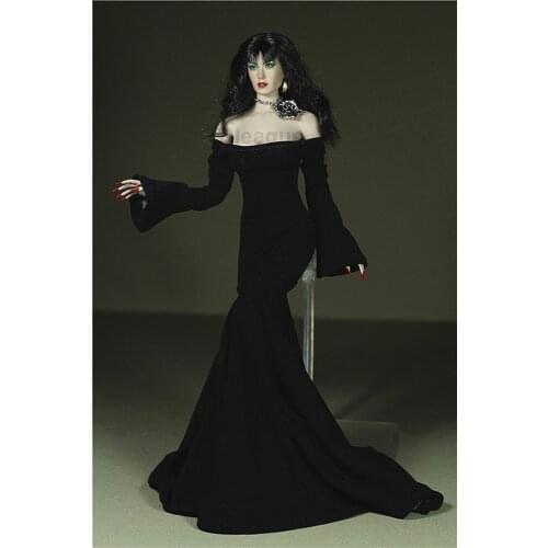 Custom Made 1/6 Scale Double-sleeved dragging skirt Dress For 12inch Action figure toys Phicen Tbleague JIAOUL Doll Black Rose