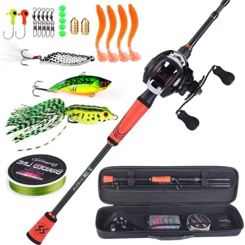 Sougayilang 1.8m 2.1m 2.4m Carbon Casting Rod and 17+1BB High Speed 7.2:1 Baitcsting Reel with Fishing Bag Line Lures Hooks Set