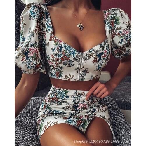 Spring and summer new skirt two-piece print sexy suit half skirt top + skirt suit