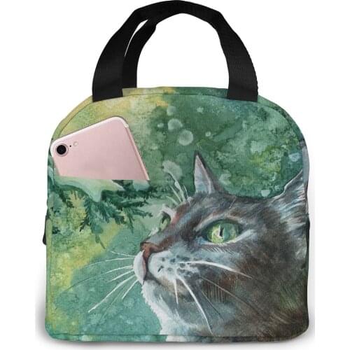 Funny Cat Canvas Portable Cooler Lunch Bag Fashion Thermal Insulated Food Bags Food Picnic Lunch Box Bag for Men Women Kids