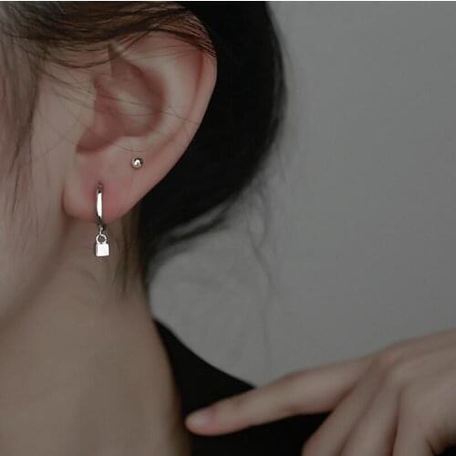 Geometric Square Tiny Cube Hoop Earring for Women Authentic 925 Sterling Silver Anti-Allergy Ear Pin Fine Jewelry Kids Gift