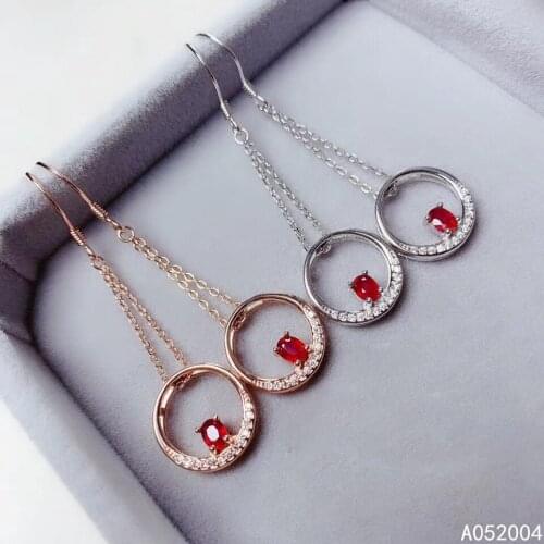 KJJEAXCMY Fine Jewelry 925 sterling silver inlaid natural gemstone ruby female earrings Eardrop classic support test