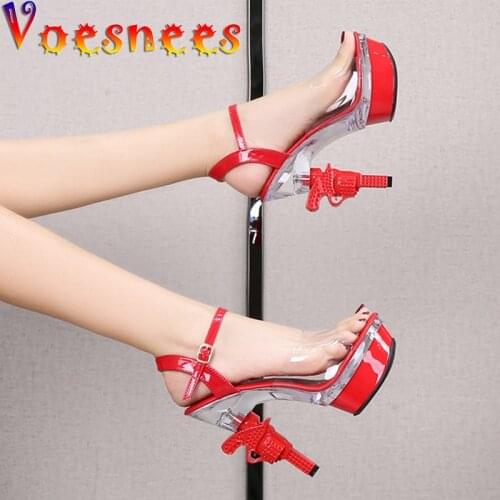 Women Shoes High Heels Wedding Shoes Bride Summer New Sandals Diamonds Transparent Heels Sandals Women Sexy Pistol Heel 14cm