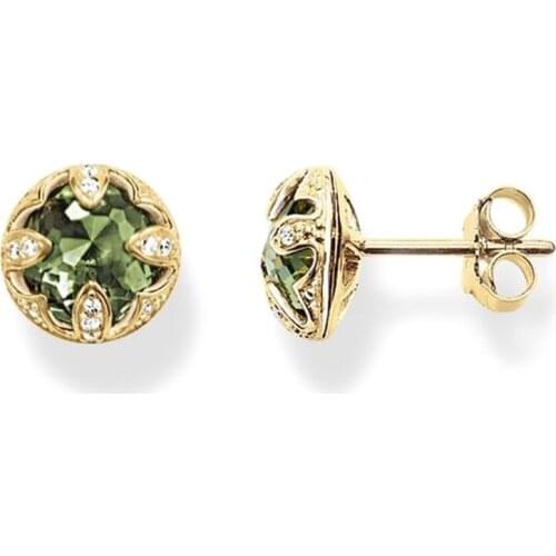 Gold Color White Zirconia Green Quartz Lotus Ear Studs Earrings, Fashion Thomas Style Earring Jewelry Ts Gift Earings for Women