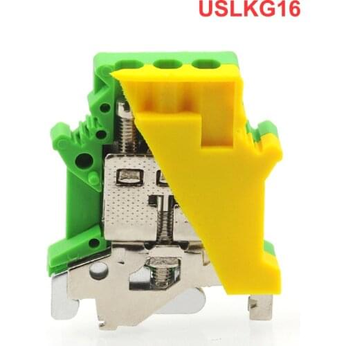 1Pcs USLKG16 Ground Terminal Blocks DIN Rail Screw Morsettiera UK-16N Yellow Green Earthing Bornier Connector 16mm² 6AWG