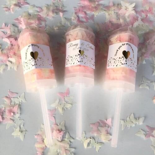 10 Push Pop Biodegradable Butterfly Confetti Pink Ivory Weddings Push Poppers Baby Bride Shower Kids Birthday Party decorations