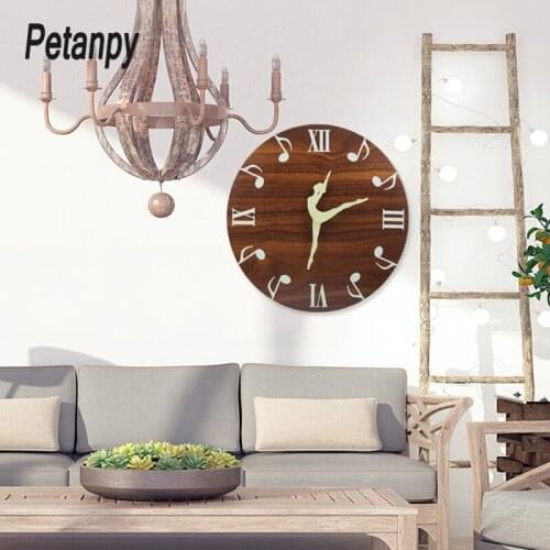 12 Inch 30 CM Luminous Wall Clock Beautiful dancing notes Glow In The Dark for Bedroom Living Room Hanging Clock Home Decoration