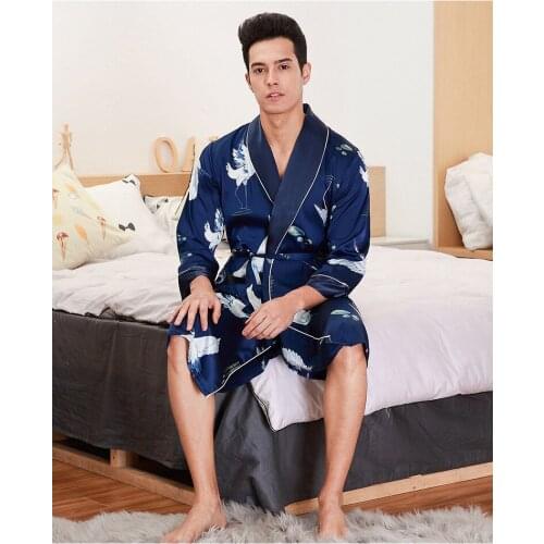2019 New Mens Spring Kimono Robe Bath Gown Casual Silky Home Wear Male Sleep Nightgown Sleepwear Sleepshirts Pijama Mujer L-XXL