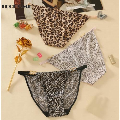 2021 Women Underpants European Court Sexy Lace Ladies Panties Ice Silk Leopard Print Comfortable Cotton Panties Women Lingerie
