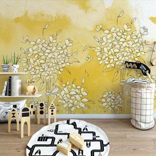 Milofi custom 3D wallpaper mural yellow hand-painted flowers childrens room background wall living room bedroom decoration pain