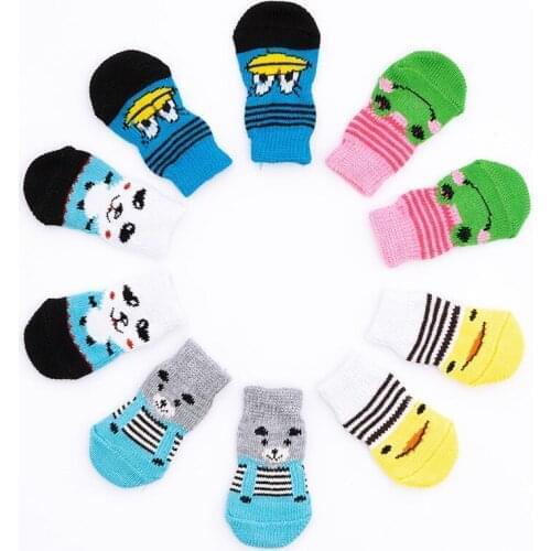 4pcs/set Pet Dog Puppy Cat Shoes Slippers Non-Slip Socks Pet Cute Indoor For Small Dogs Cats Snow Boots Socks Pet Supplies