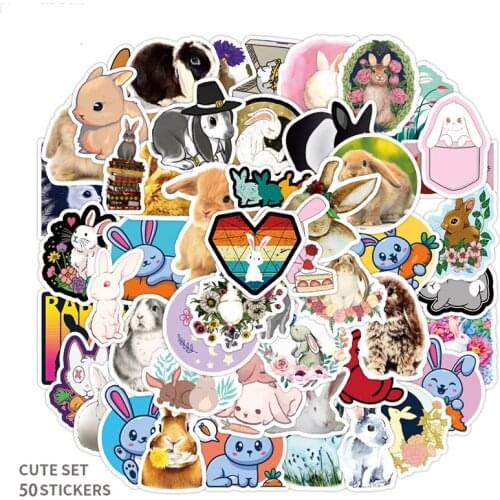 50pcs/set Rabbit Stickers Cartoon Cute Animal Rabbit Easter Day Waterproof Stickers For DIY Laptop Luggage Guitar Car Decar