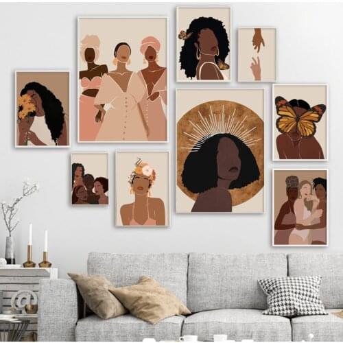 Gerbera Butterfly Black African Girl Abstract Art Canvas Painting Nordic Posters And Prints Wall Pictures For Living Room Decor