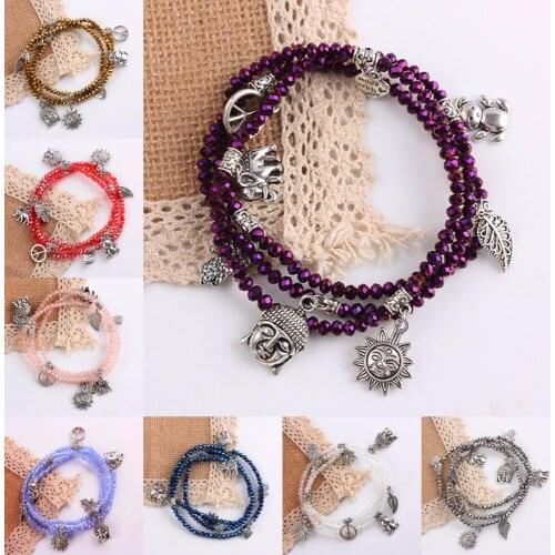 SUNYIK Faceted Glass Crystal Beaded Dangle Charms Beads Stretchy Cord Bracelet 9 Colors