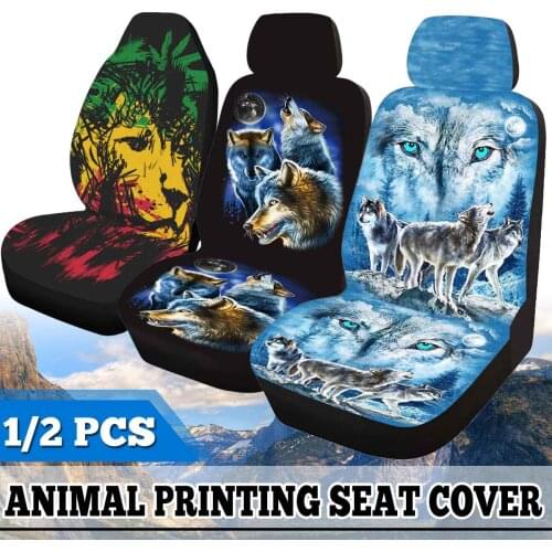 Auto Seat Cover 1/2pcs 3D Wolves/Lion Print Styling Mesh Sponge Cover Car Front Seat Cover for Car/Truck for Toyota Universal