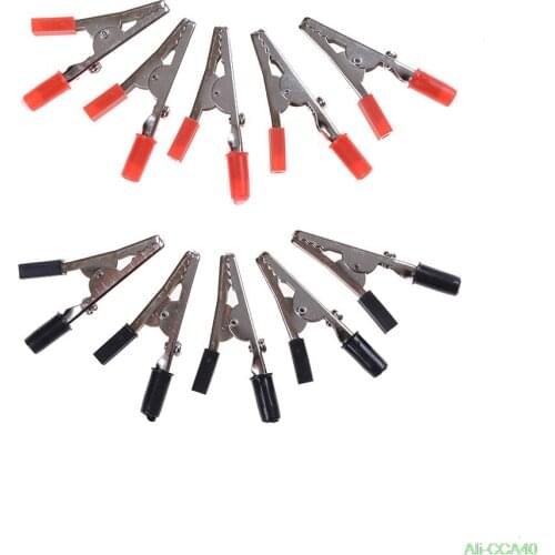 Black Red Plastic Handle Test Probe Metal Alligator Clips 50mm Wholesale 10pcs/lot