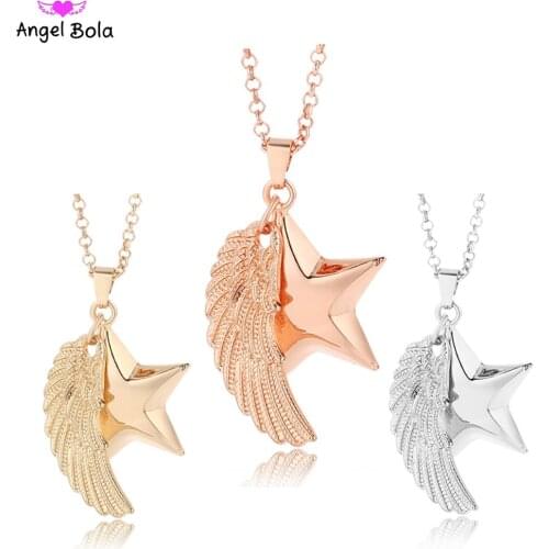 Long Chain Necklace 28mm Star Shape Pendant Sound Music Angel Bola Ball Jewelry for Women Pendant Necklaces NL047