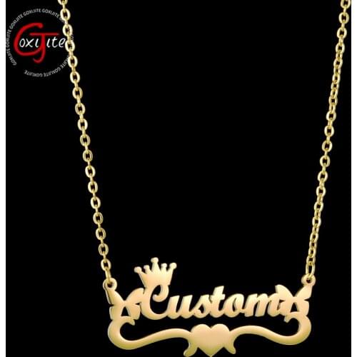 Goxijite Customized Name Necklace For Women Personalized Butterfly Crown Nameplate Pendant Necklaces Gift For Lover