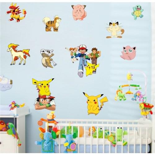 Pocket Monsters Pikachu Stickers Cartoon Wall Sticker Children Room Decoration Self-Adhesive Sticker Cute Pikachu Suitcase Decor