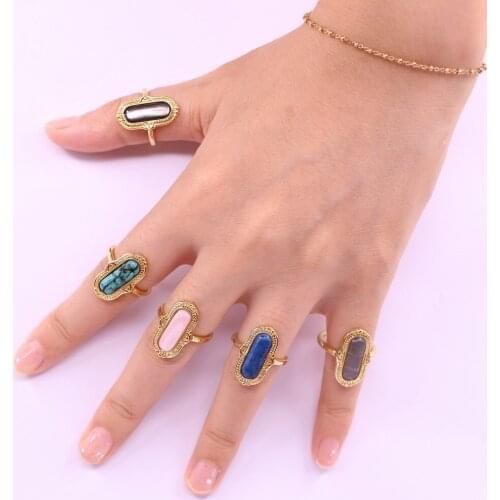 Natural stone fingerring for beauty lady in amazonite labradorite lapis blue apatite moon stone pink shell malachite