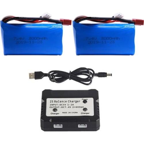 18650 lipo Battery T Plug with Balance charger for Q46 Wltoys 10428 /12428/12423 RC Car Spare Parts 7.4V 3000mah 2S toy battery