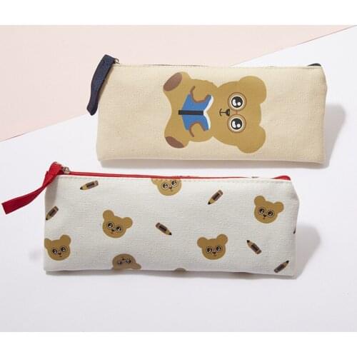Cute Little Fresh Cream Bear Pencil Case Girl Heart Storage Bag Large Capacity Stationery Bag Student Pencil Case