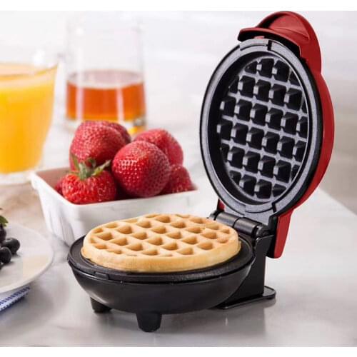 Red Non-Stick Commercial Mini Waffle Maker Electric Double Flat Mini Waffle Cone Maker Machine