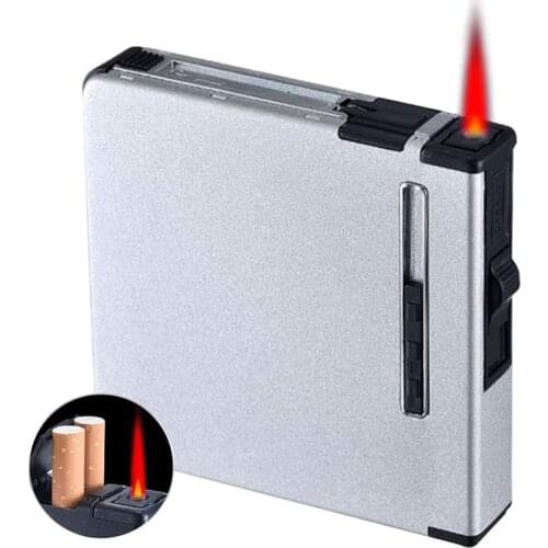 Multifunctional Lighter with Cigarette Case 20 Sticks Cigarette Lighter Refillable Windproof Red Flame Windproof Butane Lighter